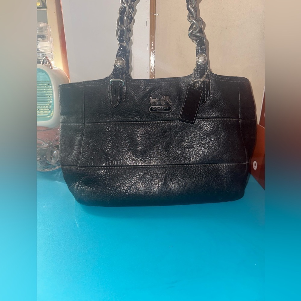 Coach Pebbled Leather Madison Tribeca East Tote with Chain Strap
